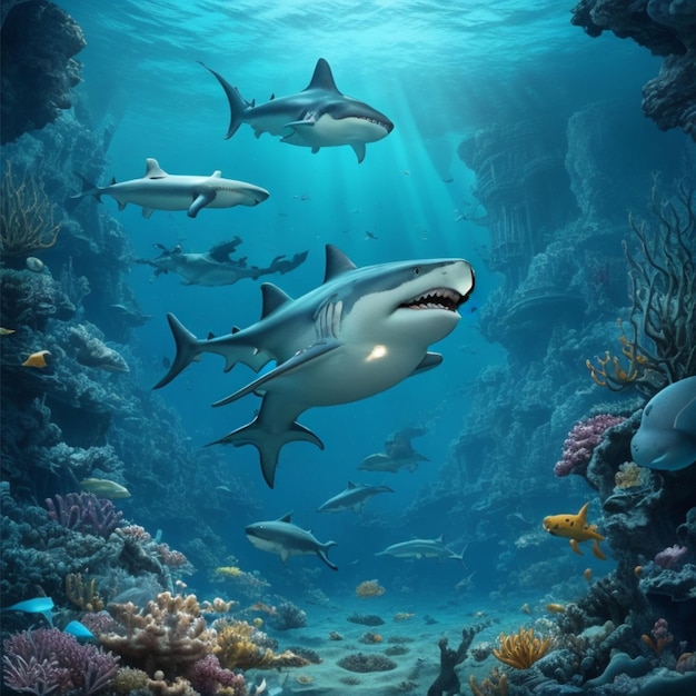 sharks in aquarium