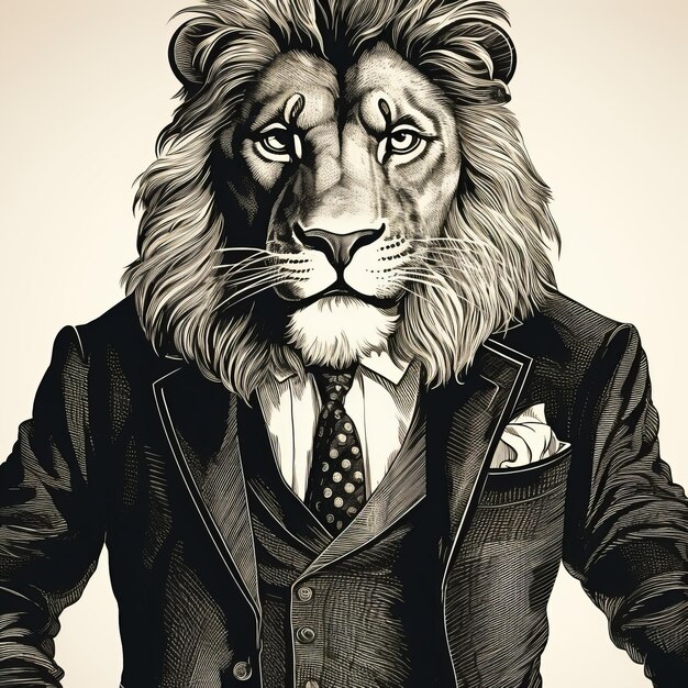 Photo sharp and clever humor lion in a suit vector illustration