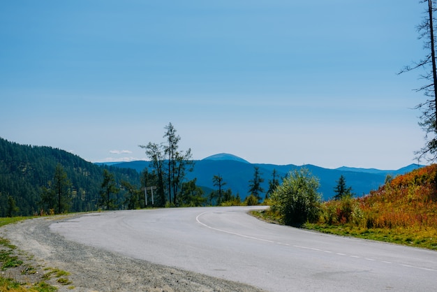 Sharp curve raod in the mountain, landscape view, Altay