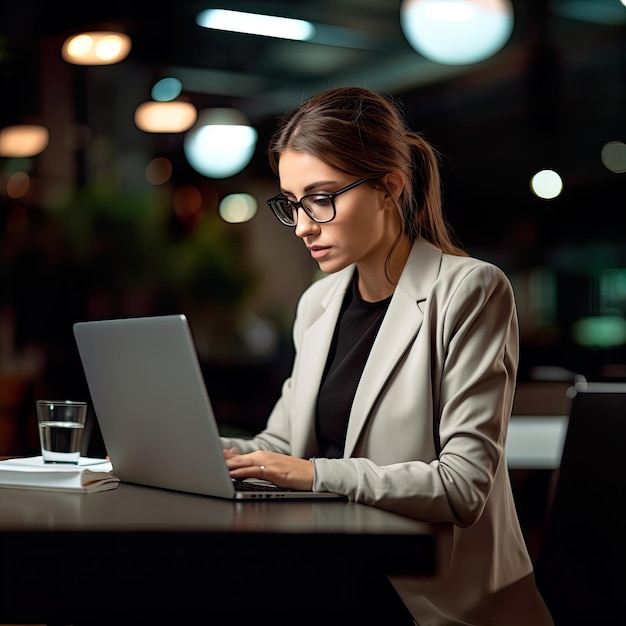 Sharp Detail Woman in Glasses Working on Laptop