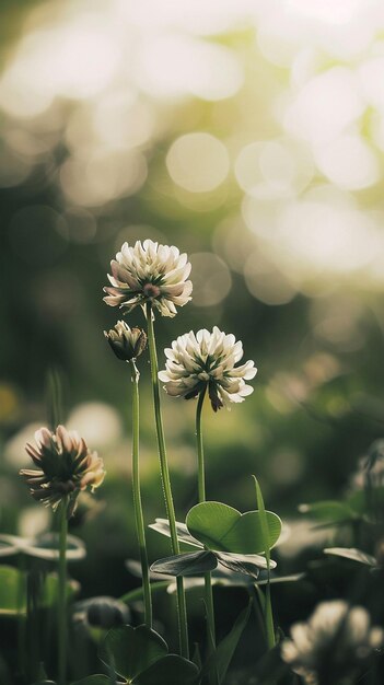 Photo in sharp focus white clover stands