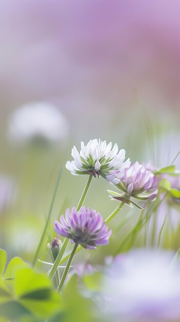 In sharp focus white clover stands