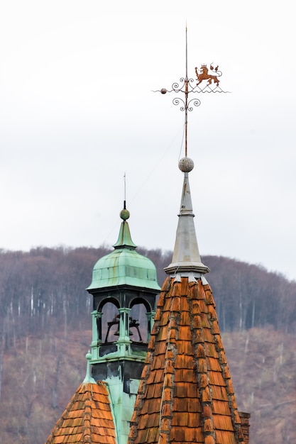 Sharp roofs of Shenborn Castle in Ukraine