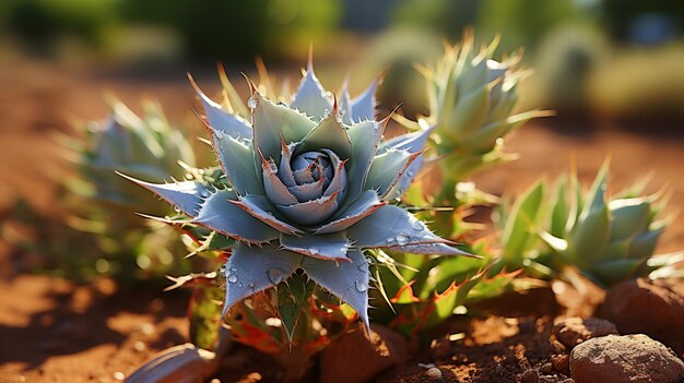 Sharp thorn on succulent plant in arid summer environment