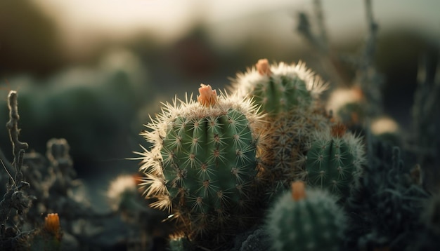 Sharp thorns adorn succulent plant in arid climate generated by AI