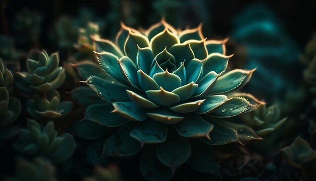 Sharp thorns protect succulent plant single flower blossom generated by AI