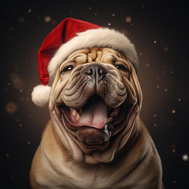 Photo sharpei santa claus hat generative ai