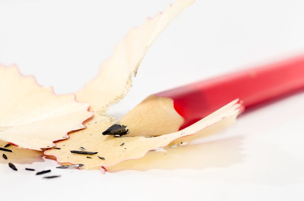 Sharpened pencil and wood shavings