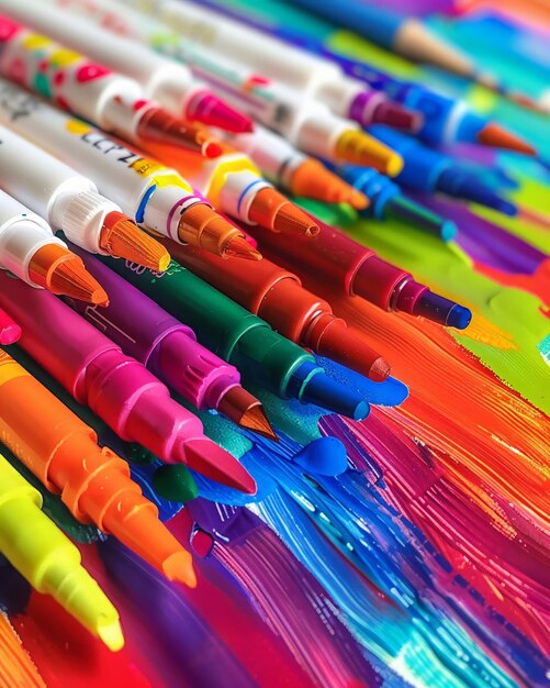 Sharpie markers art project colorful array creative space bright light dynamic colors