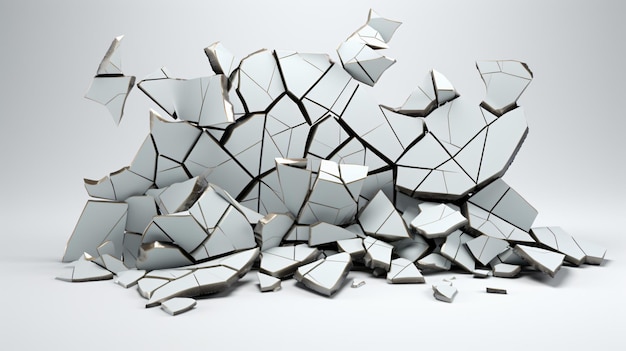 Shattered broken tiles isolated on white side view