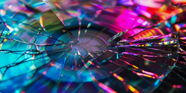 Photo shattered cd reflecting a kaleidoscope of vibrant hue
