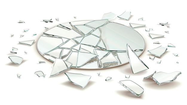 Photo shattered glass pieces on white background broken mirror