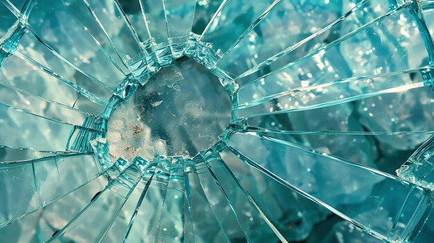 Photo shattered glass texture broken window with radial cracks abstract background with sharp edges