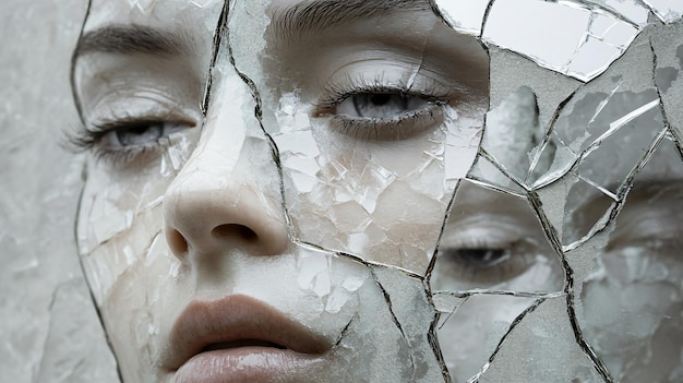 shattered mirror reflecting different versions of the same face exploring identity and selfpercep