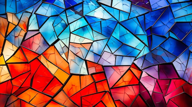 Shattered shards of geometric glass pieced together in a vibrant mosaic