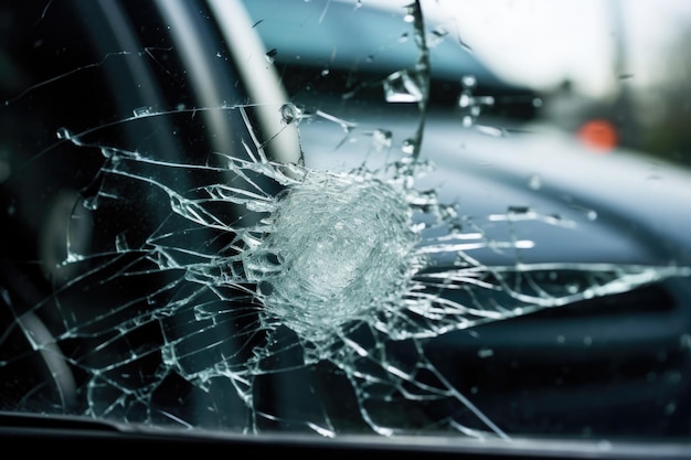 Shattered windshield in a car accident