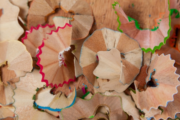 Shavings of various colored pencil