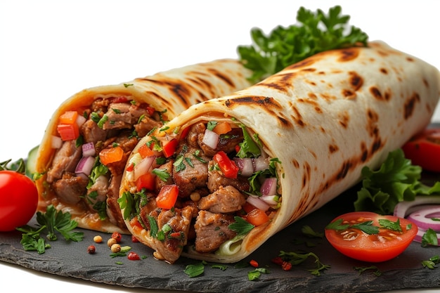 Shawarma met mondwater Doner kebab omringd door verse ingrediënten