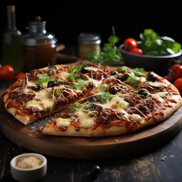 Photo shawarma pizza with mozzarella cheese