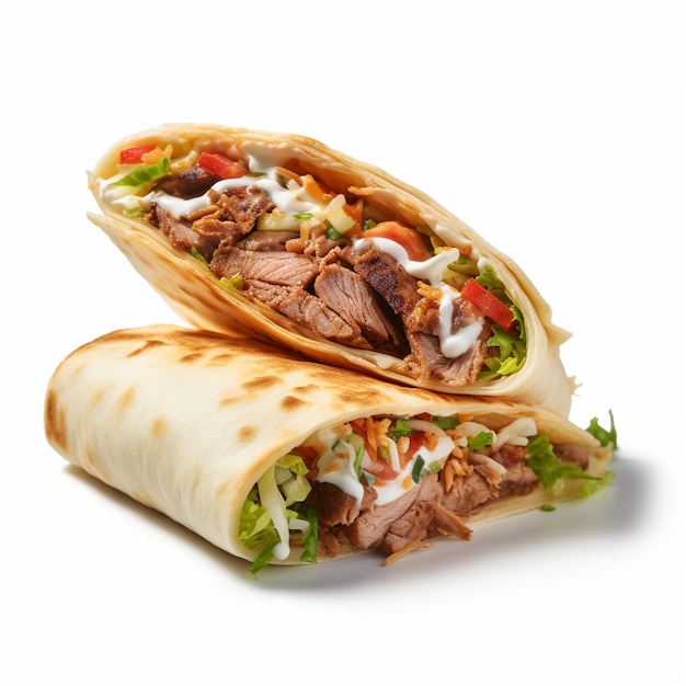 Shawarma sandwich isolated on transparent or white background