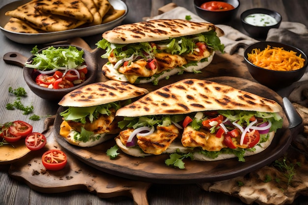 Shawarma sandwich with dukkah meat slices cheese and sauce