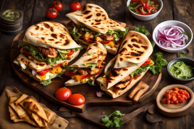 Shawarma sandwich with dukkah meat slices cheese and sauce