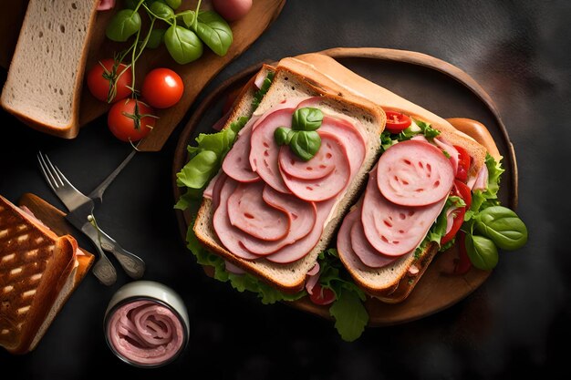 Shawarma sandwich with dukkah meat slices cheese and sauce