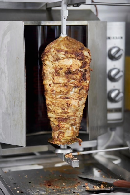 Shawarma.Traditional Turkish Meat Doner Kebab. Shawarma meat cooking