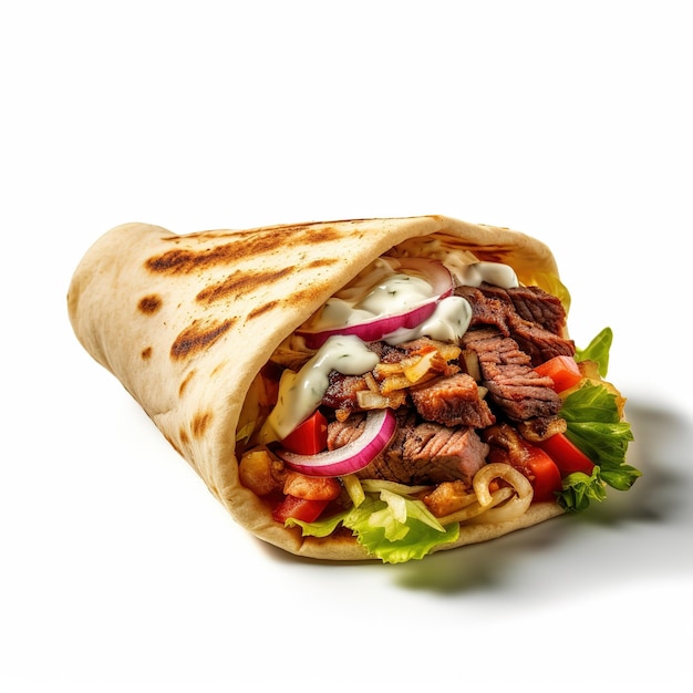 Photo shawarma with beef in pita bread