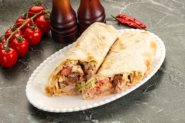 Photo shawarma with grilled chicken meat