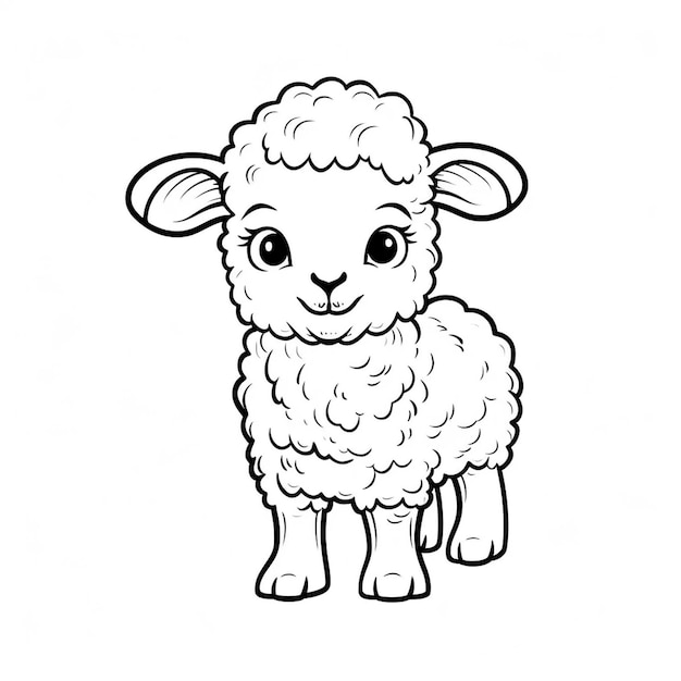 Sheep adorable hand drawn flat coloring book kawaii line art