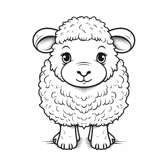 Sheep adorable hand drawn simple coloring book kawaii line art