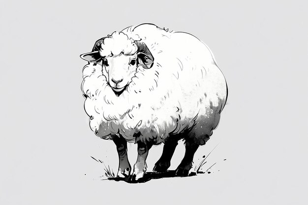 Sheep Animal VintageInspired Ink Sketch