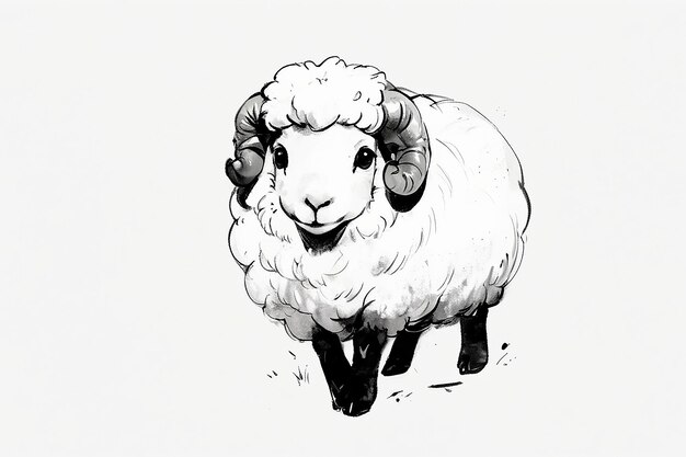 Sheep Animal VintageInspired Ink Sketch