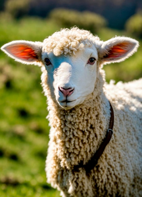 Фото Прекрасный портрет овец на луге избирательный фокус