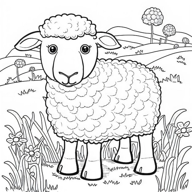 Photo sheep coloring book page for kids