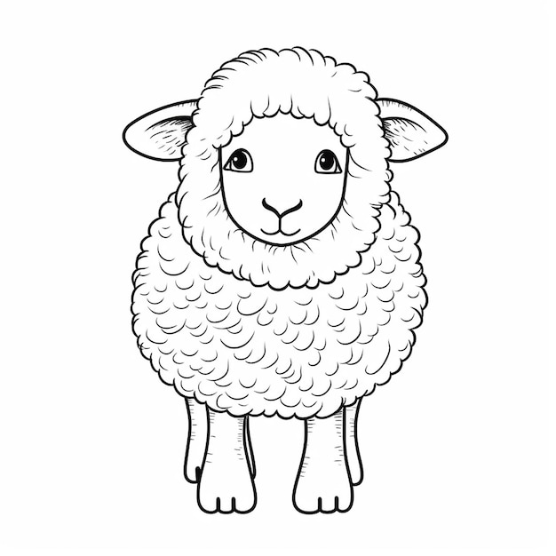 Sheep coloring hand drawn flat coloring book kawaii animal art