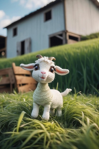 Фото Кукла с овцами на рисовом поле в сельской местности таиланда