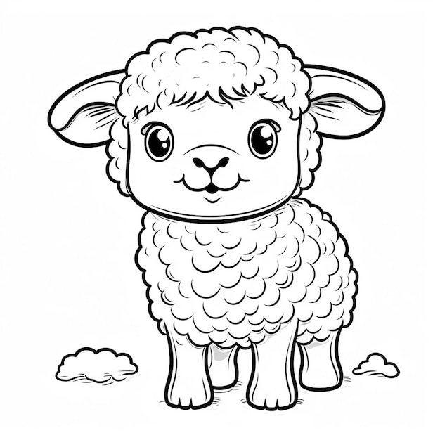 Sheep drawings cute arts flat coloring book kawaii line art