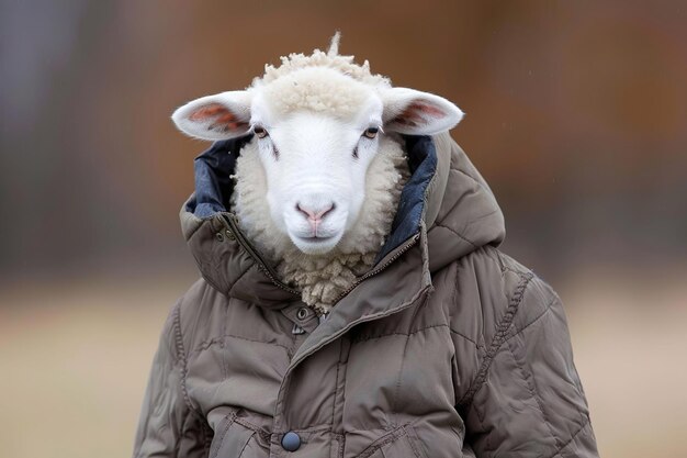 Photo sheep dressed in a winter jacket