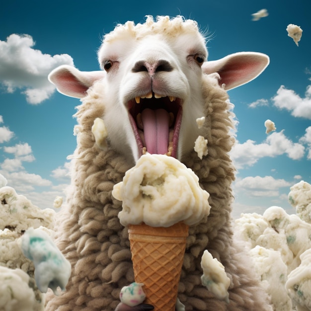 sheep eating ice cream