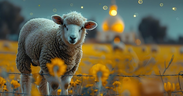 Овцы очаровывают исламский фон для дизайна пост с поздравлением в социальных сетях.