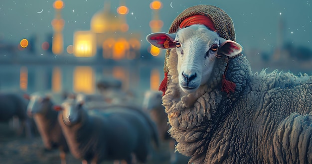 Sheep enchanting Islamic background for design eid al adha social media greeting post