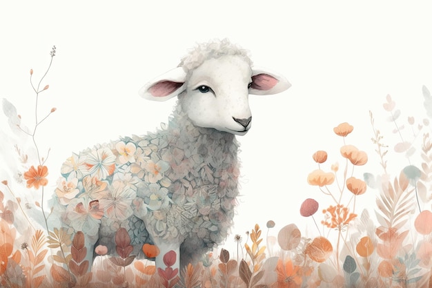 Sheep in a field of flowers