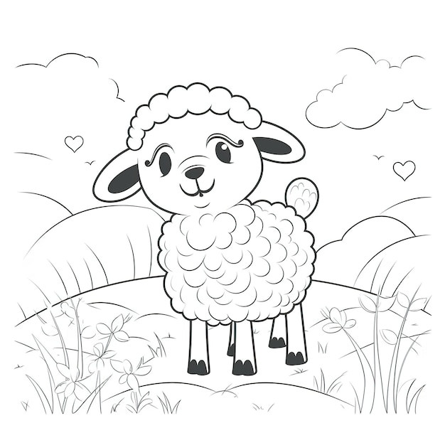 A sheep in a field with a heart on the top