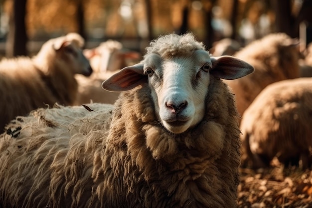 Sheep flock in the open zoo