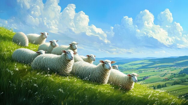 sheep grazing on a hilltop