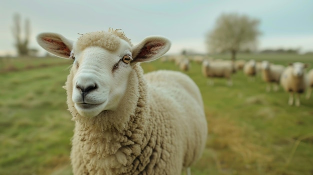 Sheep Grazing in Lush Olympic Meadow Closeup Portrait
