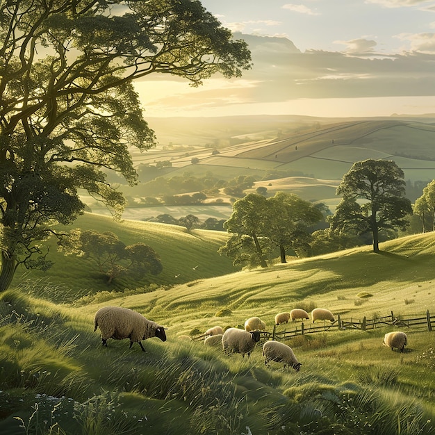 Sheep Grazing in Serene Countryside