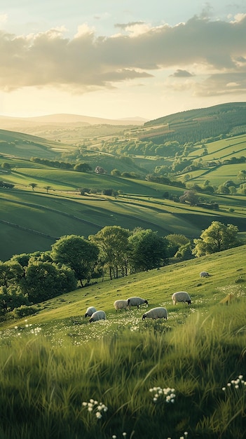 Sheep Grazing in Serene Countryside